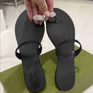 Giuseppe Zanotti Black Sandals with Sparkling Silver Detail